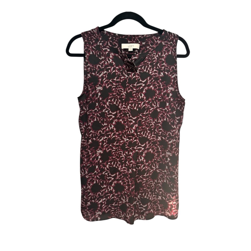 LOFT Purple and Black Sleeveless Floral Blouse Medium